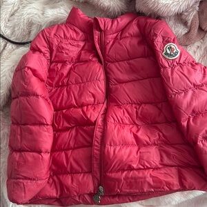 Moncler Red Puffer Jacket with Quilted Design and Stand-Up Collar